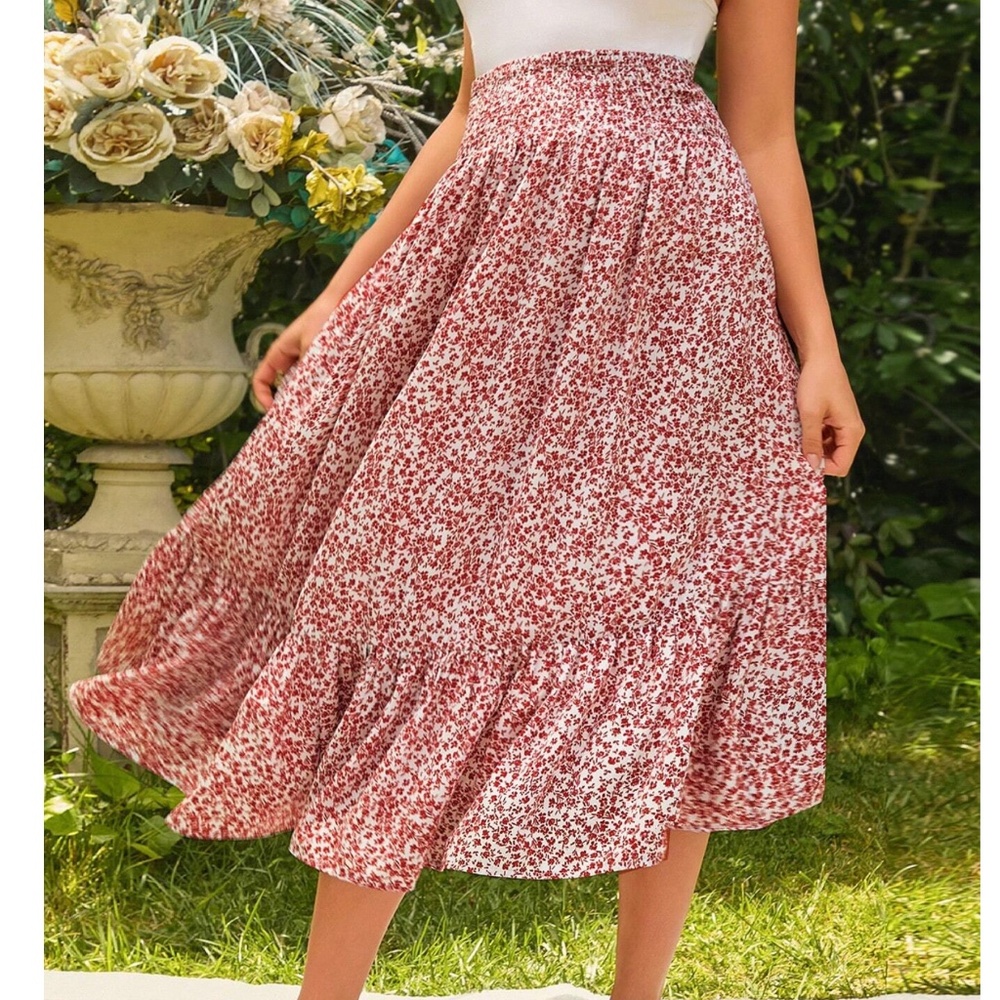 Maternity Floral Print Shirred Stretchy Waist Skirt - Picture 2 of 10
